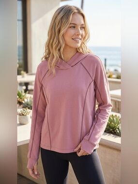 Athleta Plush Tech Hoodie Women XL Mauve Pink Pullover Long Sleeve Sweatshirt